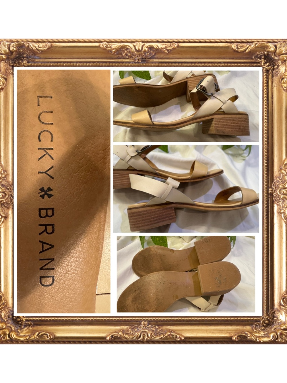 Lucky Brand Size 9 Neutral Tan Two-Band Ankle-Strap Sandals - Picture 2 of 2